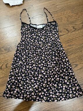 Floral Spaghetti-Strap Dress - Black with Pink Flowers
